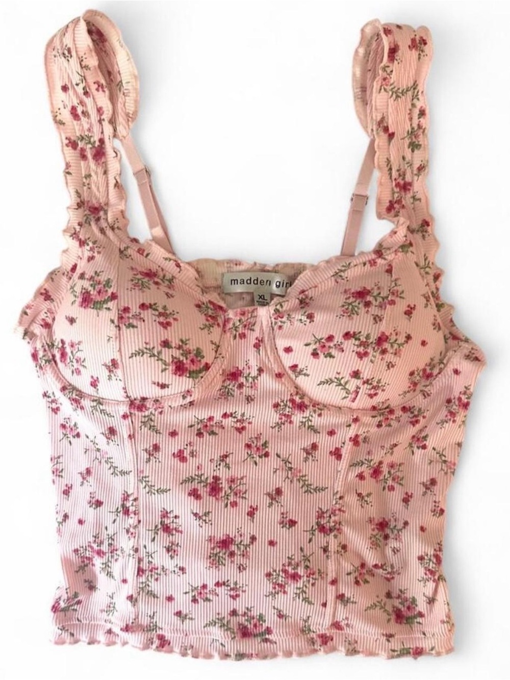 Pink Floral Ribbed Tank Top